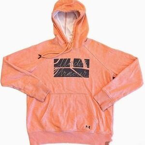 Under Armour Hoodie Sweatshirt Coral Orange Loose Graphic Logo Spellout Retro XS